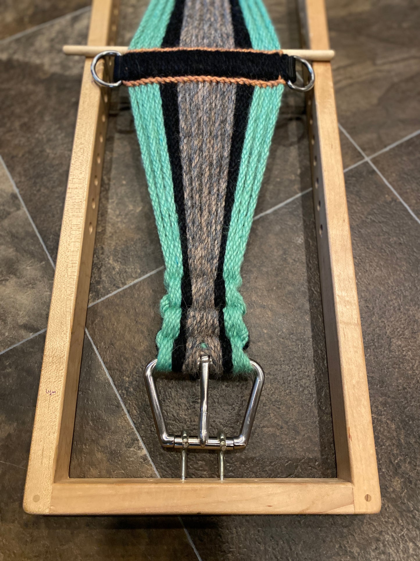 western cinch, 28" cinch, horse cinch, mohair girth, horse girth, turquoise, roller buckle