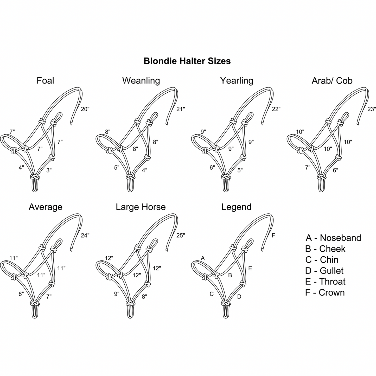 blondie rope halter size chart